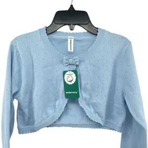 BOBOYOYO Girls’ Blue Cotton Knit Cropped Shrug Cardigan – XL